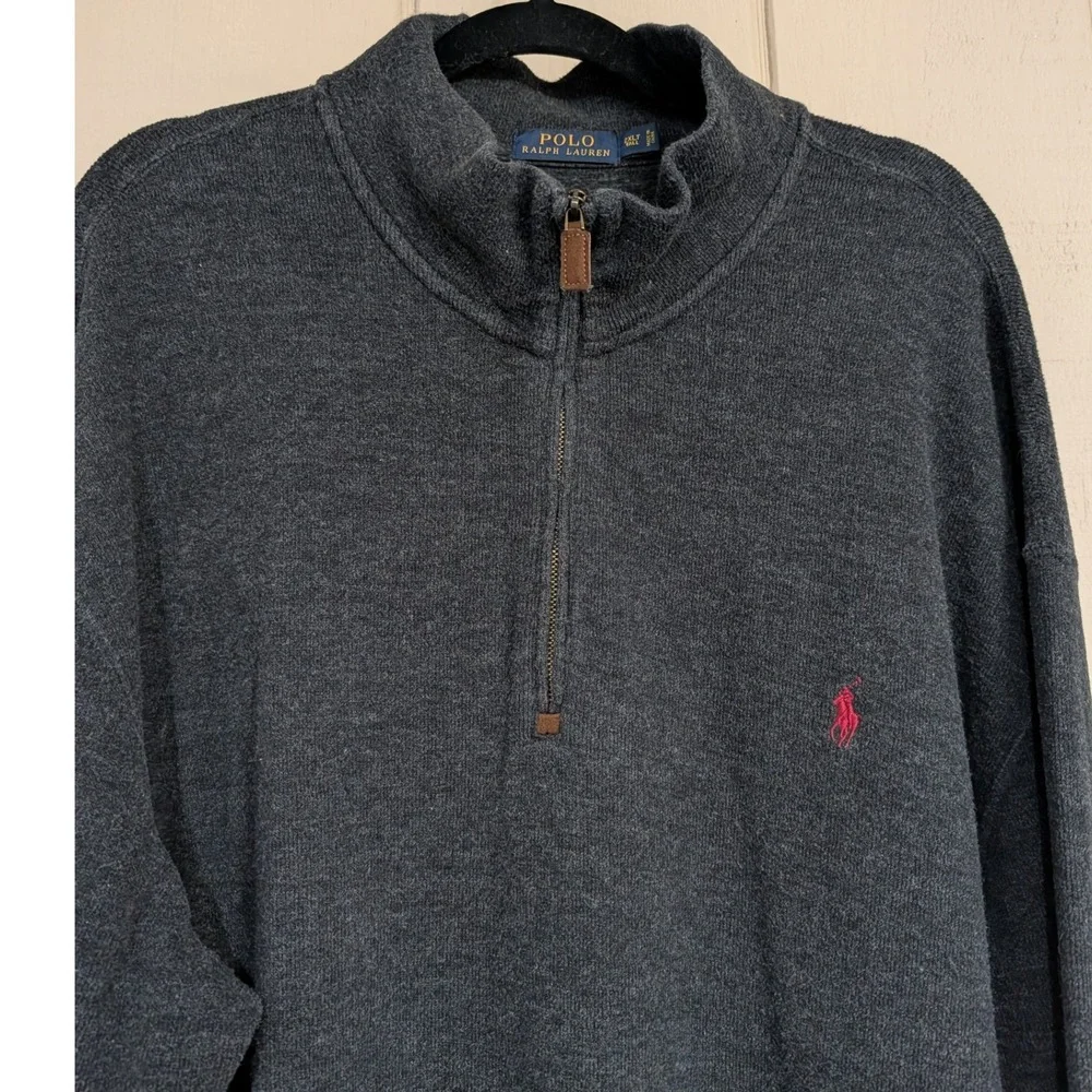 Polo Ralph Lauren‎ Charcoal Quarter Zip Cotton Pullover Men's 2XLT